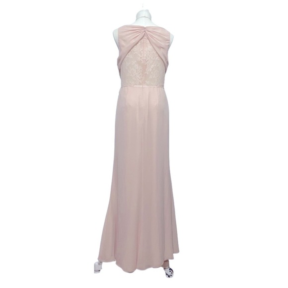 MONIQUE LHUILLIER blush pink chiffon and sheer lace sleeveless formal gown 10 - Picture 2 of 10